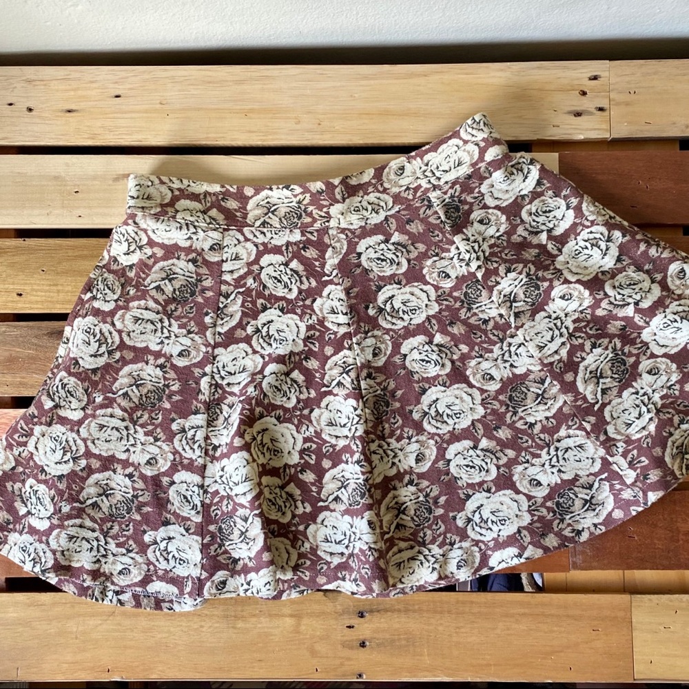 En Creme Floral Circle Skirt Neutral Earth Tones